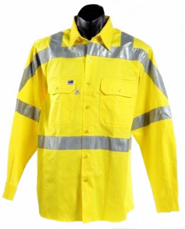   Shirt Yellow Work Safety Cotton 3M Reflective Tape WS8441 S 3XL 4XL