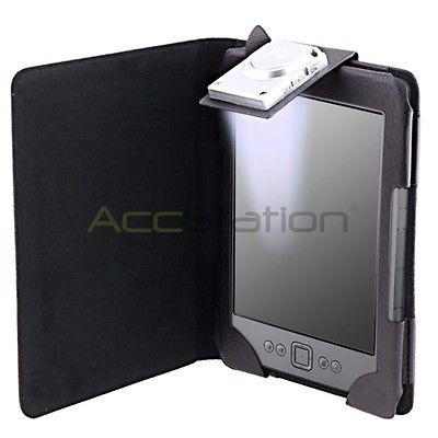 For  Kindle 4 4th Gen Black Leather Case Cover With LED Light