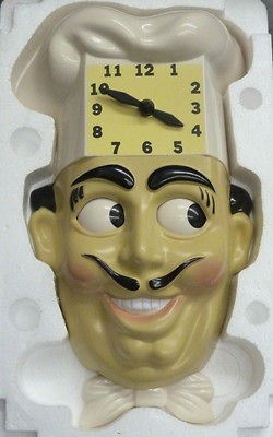 ANIMATED WALL CHEF CLOCK  LUIGI THE CHEF WITH ROLLING EYES