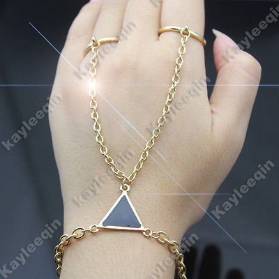 Black Triangle Bracelet Bangle Slave Gold Chain Hand Harness Double 