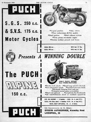 1960 Puch SGS 250 Motorcycle & Alpine Scooter Original Ad