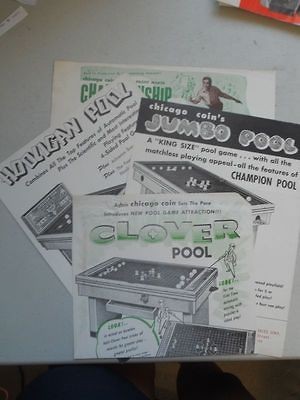 Vintage Chicago Jumbo Clover Pool Coin Operated Game Machine Brochure