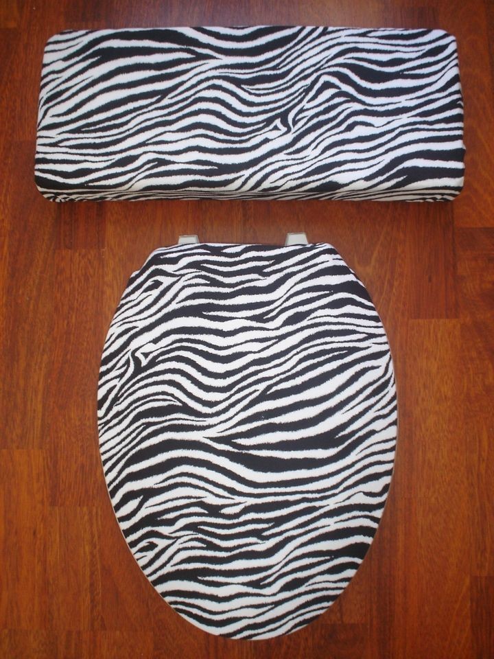 Zebra Print Black White SafariToilet Seat & Tank Lid Cover Set
