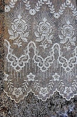 Vintage French Lace Curtain Panel Filet Net Kitchen Window 9 x 34 