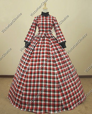Civil War Victorian Cotton Blend Tartan Ball Gown Dress Reenactment 