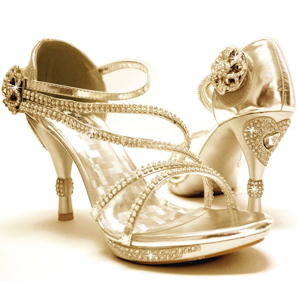 New womens shoes stilettos rhinestones velcro wedding prom gold