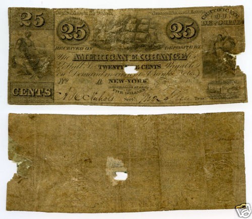 1837 25¢ American Exchange Company   Obsolete Bank Note