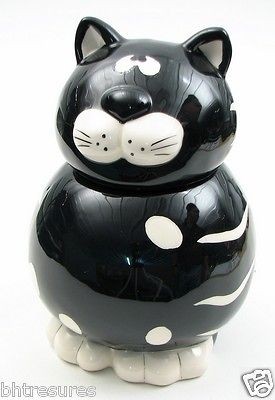 Collectible Hand Painted Halloween Black Cat Holiday Cookie Jar