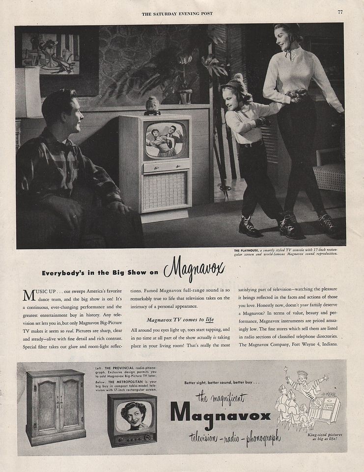 1951 VINTAGE MAGNAVOX TELEVISION RADIO PHONOGRAPH BIG SHOW PRINT AD