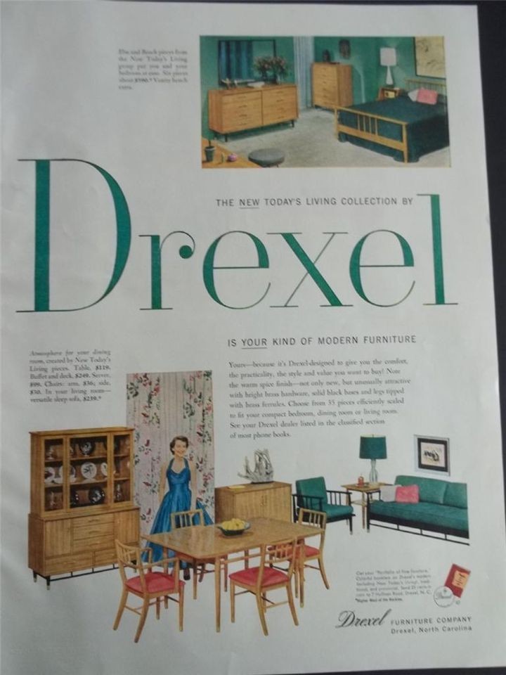 1954 Drexel Modern Furniture Home Decor Photo Vintage Print Ad
