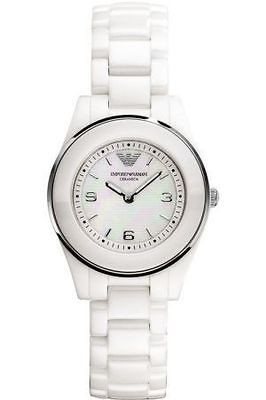 NEW Emporio Armani Ladies Mini White Ceramic Watch MOP 28mm Dial 
