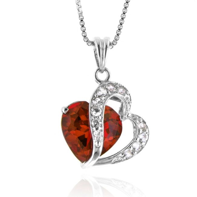 50 Carat Ruby & White Sapphire Heart Pendant in Sterling Silver w 
