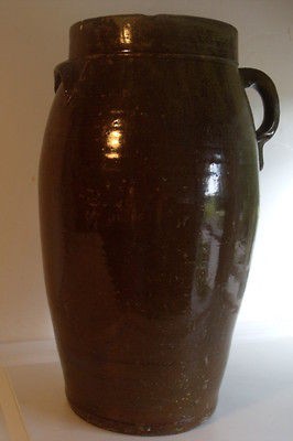 1800s pottery butter churn/akaline/​brown glaze