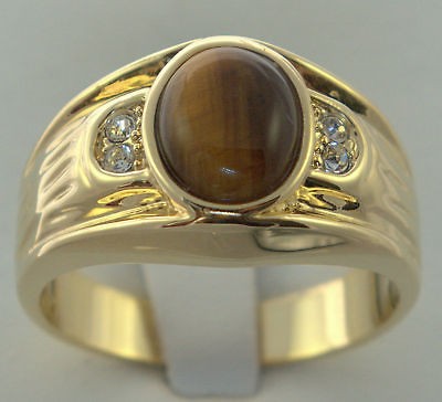 Mens CLASSIC TIGER EYE RING 14K gold overlay size 12