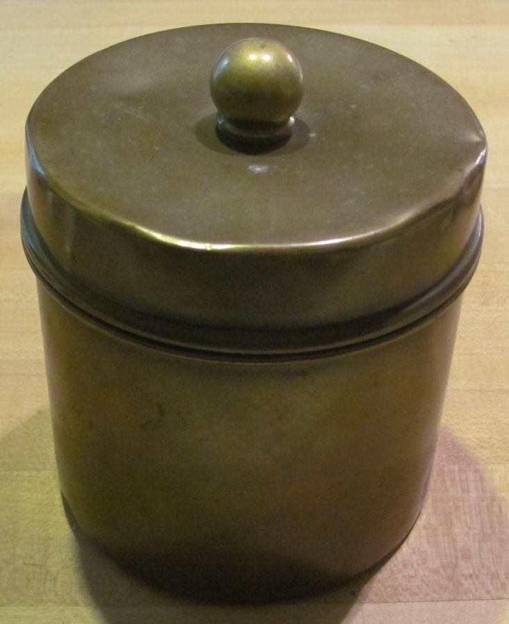 Brass BRADLEY & HUBBARD TOBACCO TIN HUMIDOR 5X4 SIGNED TWICE KITCHEN 