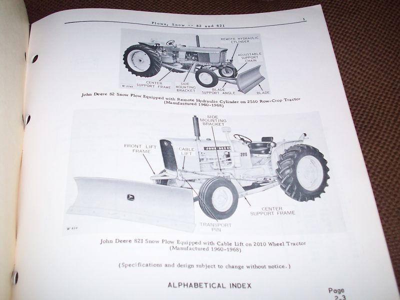 1969 John Deere 82 & 82I Snow Plow Parts Catalog