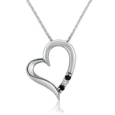 Black & White Diamond Heart Necklace in Sterling Silver