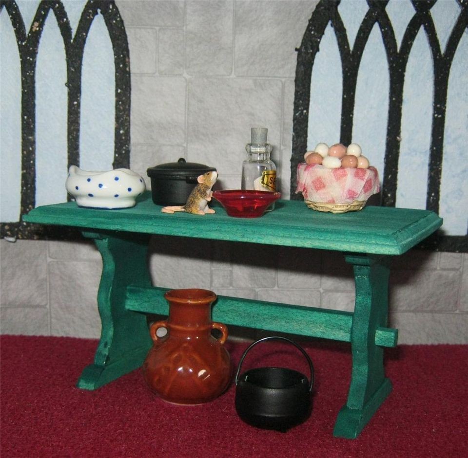 12th scale rustic country REFECTORY TABLE kitchen scullery GREEN