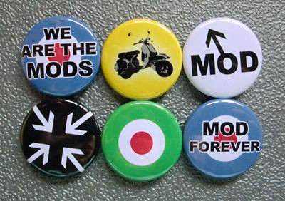 MOD RETRO SIXTIES BADGES PINS BUTTONS (1inch/25mm) 1960s FASHION 