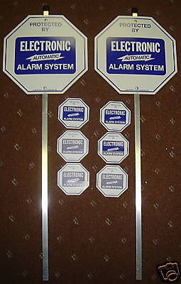 HOME SECURITY SYSTEM ALARM YARD SIGNS with STAKES & 6 ALARM DECALS 