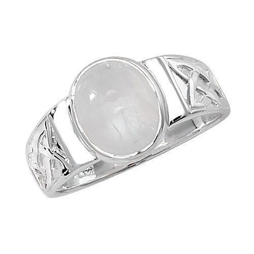  SILVER CELTIC DESIGN OVAL MOONSTONE RING *VARIOUS SIZES* FREE POST