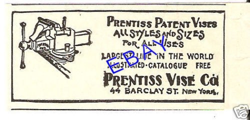1908 PRENTISS PATENT VISE AD NEW YORK BLACKSMITH