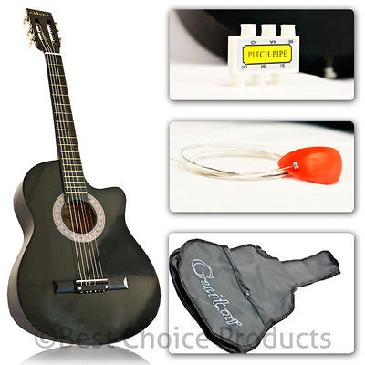 New Black Acoustic Guitar Cutaway Design With Guitar Case, Strap 