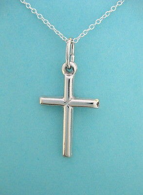 Sterling Silver Childrens Kids Baby Cross Necklace 16 Inch Religious 
