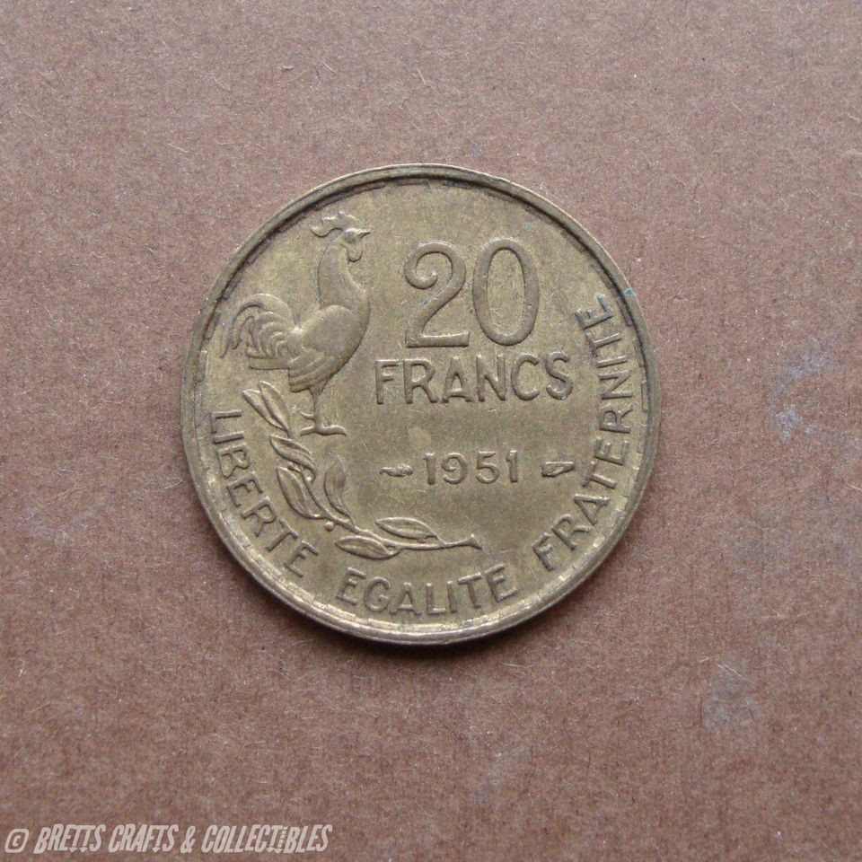 1951  20 franc coin   France   Republique Francaise