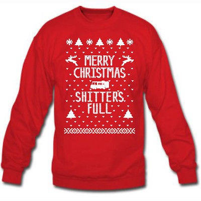 MERRY XMAS SHITTERS FULL ugly Christmas sweater mens LARGE L RED 