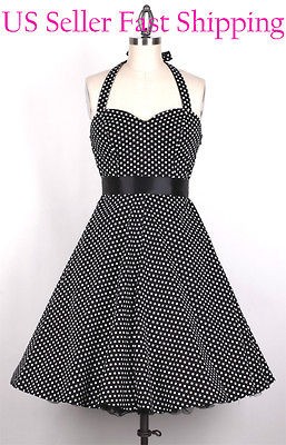 50s SmallWhiteDot/​Black PlusSize 4X Vintage Pinup Polka Dot Dress 