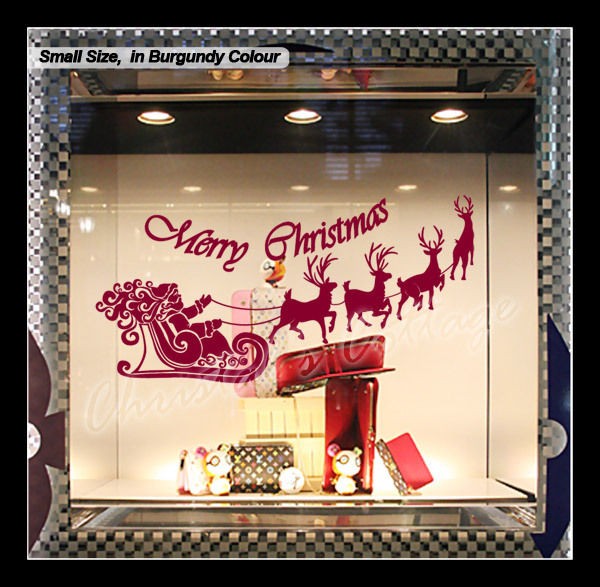 Large Santa Claus Christmas Deer Shop Window Wall Art Decoration 