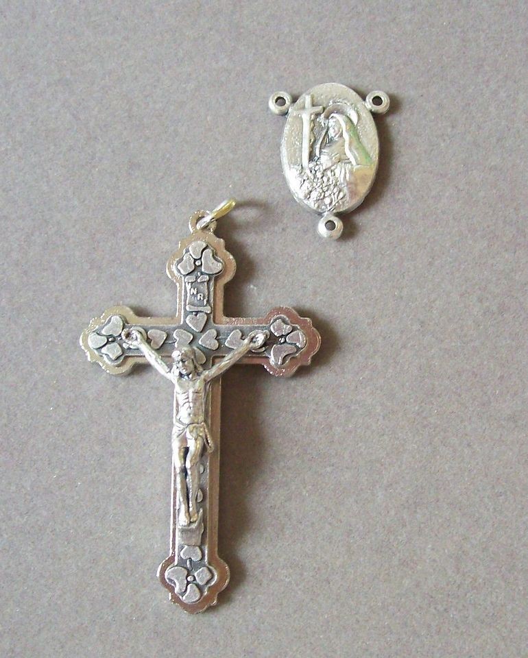 Rosary CENTER & CRUCIFIX Set ~ Saint St. RITA Heart Cross for Rosaries