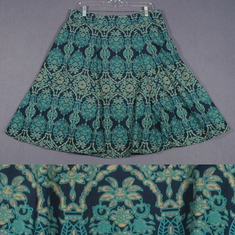   York & Company Size 12 L 14 Turquoise Blue Beige Floral Cotton Skirt