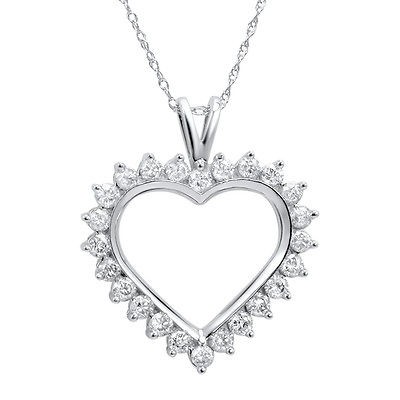 1ct tw Diamond Heart Pendant Necklace in 10K White Gold