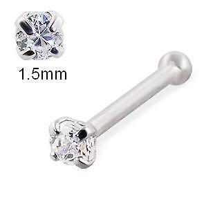   22g REAL SOLID 14K WHITE GOLD TINY 1.5mm CZ UNISEX NOSE STUD PIN RING