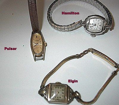 Ladies Watches, 2 vintage Elgin, Hamilton, Pulsar