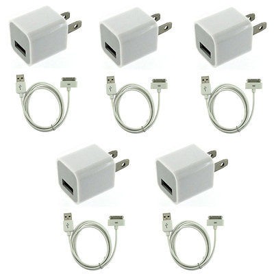 5X USB Power Adapter Home Wall Charger Plug + SYNC Cable iPod iPhone 