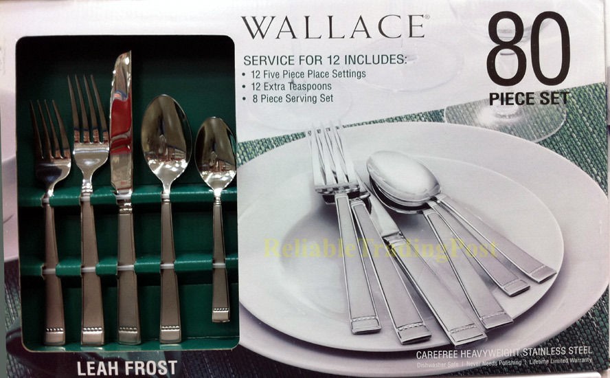   WALLACE 80 PIECE FLATWARE SET LEAH FROST HEAVY WEIGHT STAINLESS STEEL
