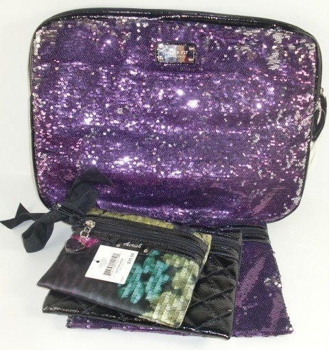   West Glitter Atzzi Purple Multi Sequins Laptop Case & Cosmetic Bags