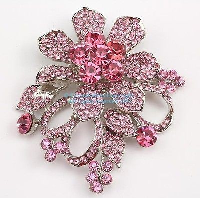 pink austrian rhinestone crystal floral bridal wedding brooch pin time