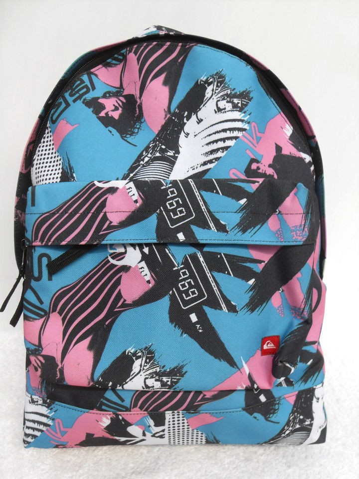 Quiksilver A4 Backpack School Book Bag Travel Case Blue/Pink Girls 