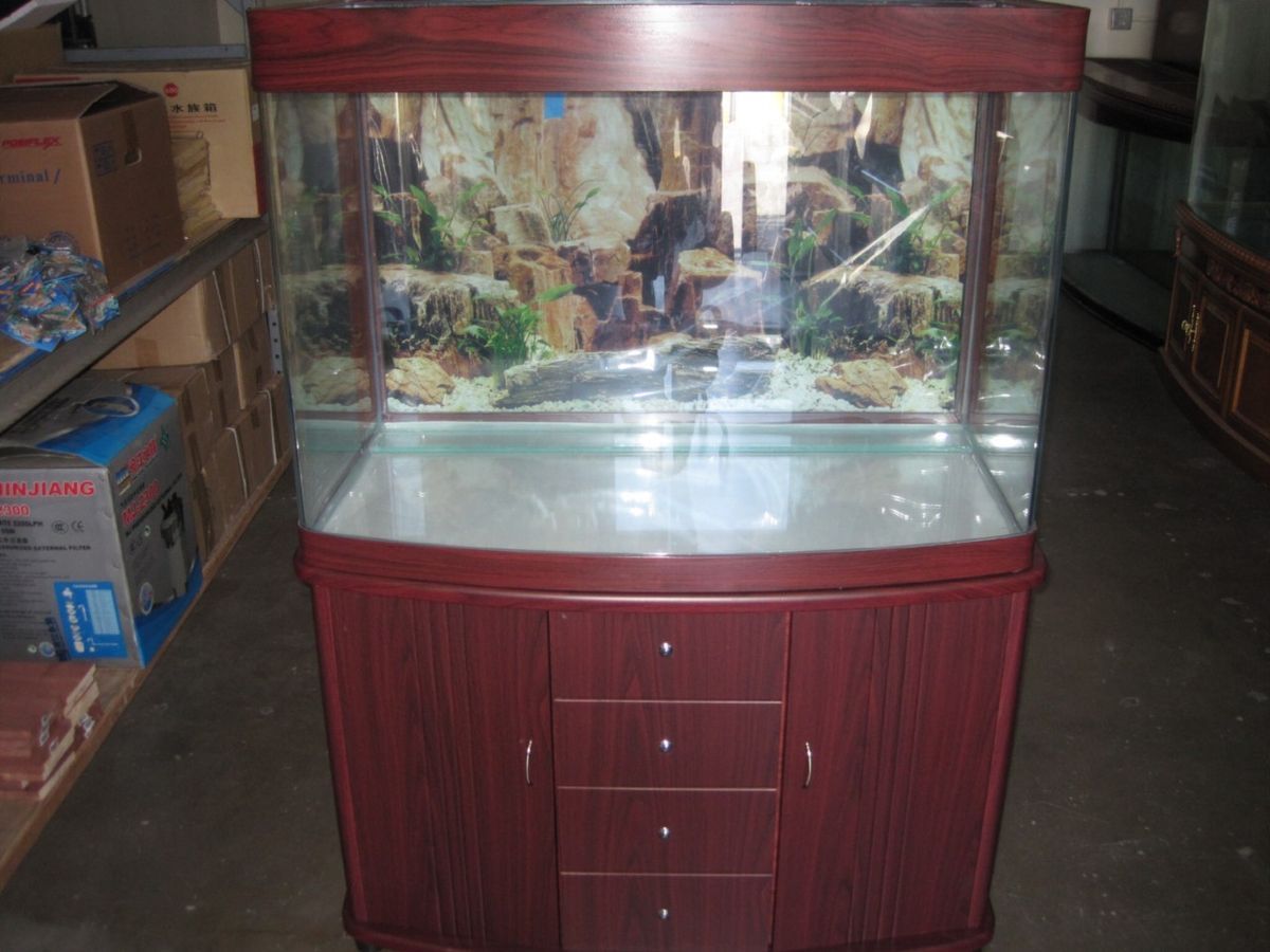 100 Gallon New Redwood Colored Aquarium w Canopy Cabinet Lights Filter 