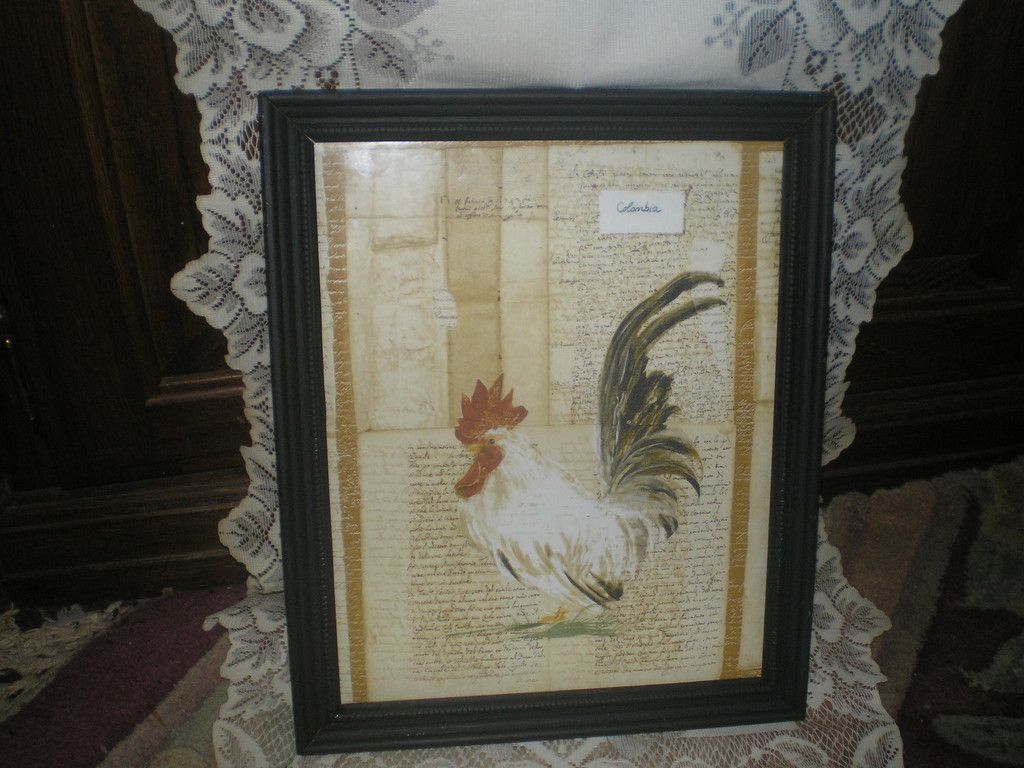   PRiMiTiVE COUNTRY ROOSTER BLACK FRAME WiTH GLASS PERFECT FOR ALL DECOR
