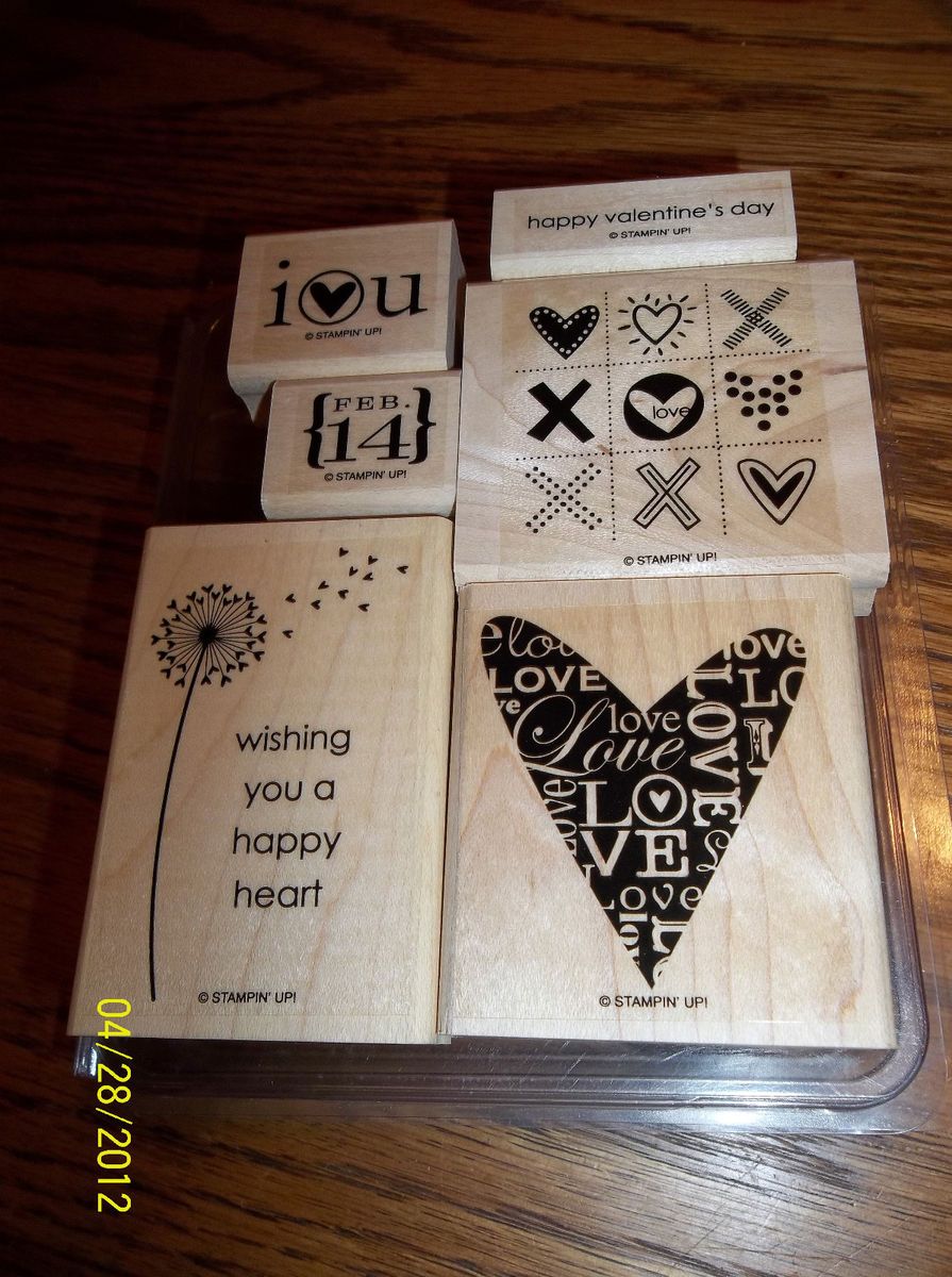 New Stampin Up Wood Stamp Set A Happy Heart Tic Tac Toe Love Flower 
