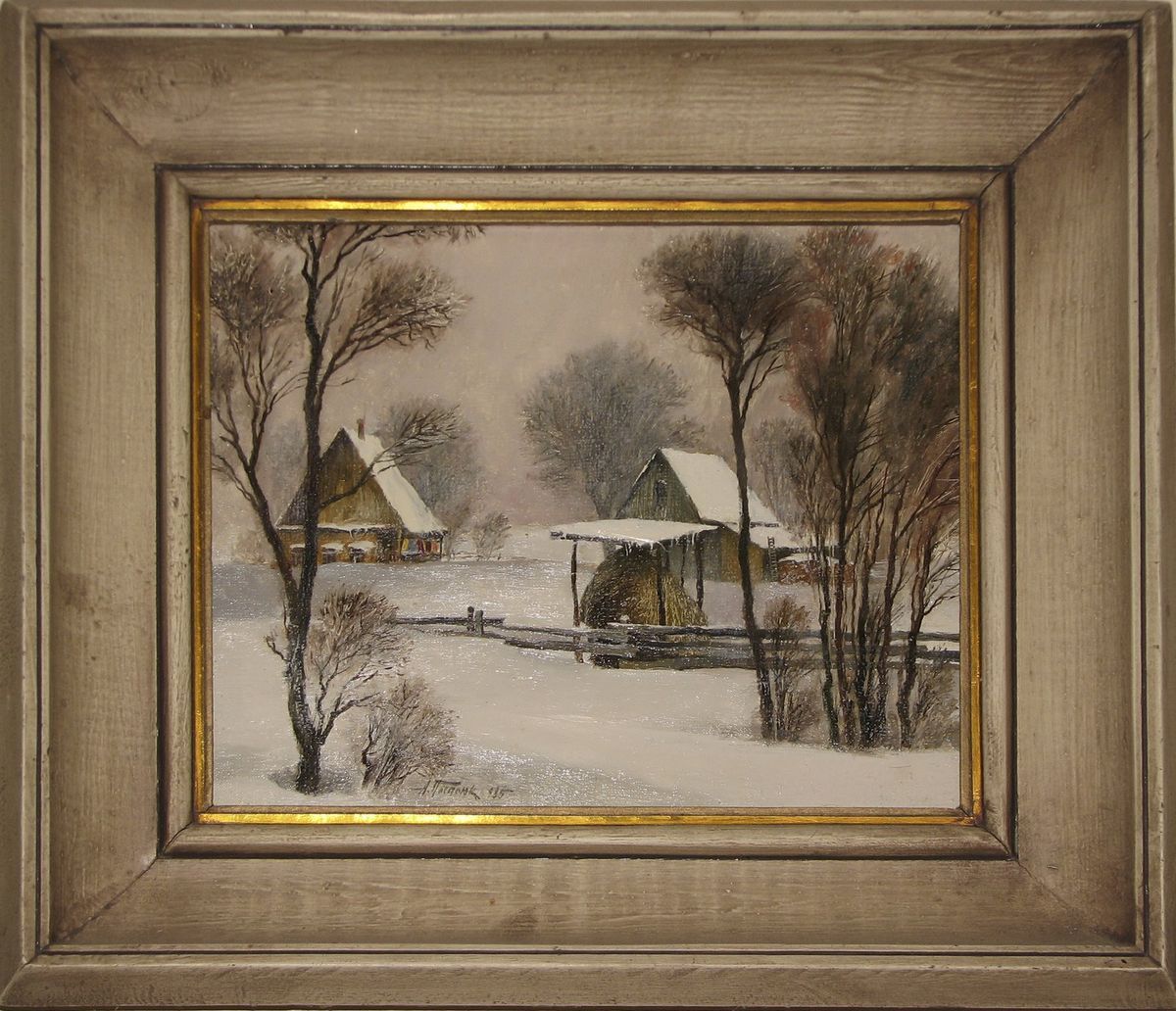   Oil Painting Winter in Carpathy Mountains by Anatoly Postoyuk, 1985