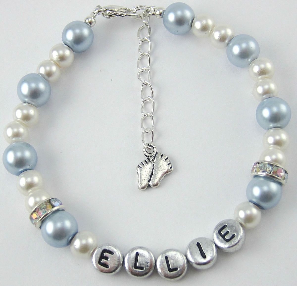  New Born Baby Blue Boy Girl Shower Charm Bracelet Gift Bag UK