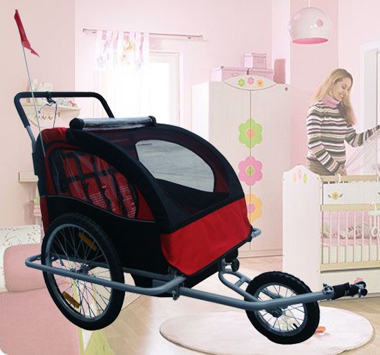 Aosom 2IN1 Double Baby Bike Trailer And Stroller    Red