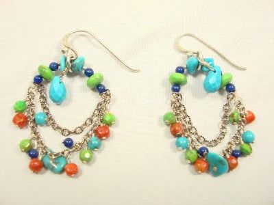 barse sterling silver turquoise coral lapis earrings