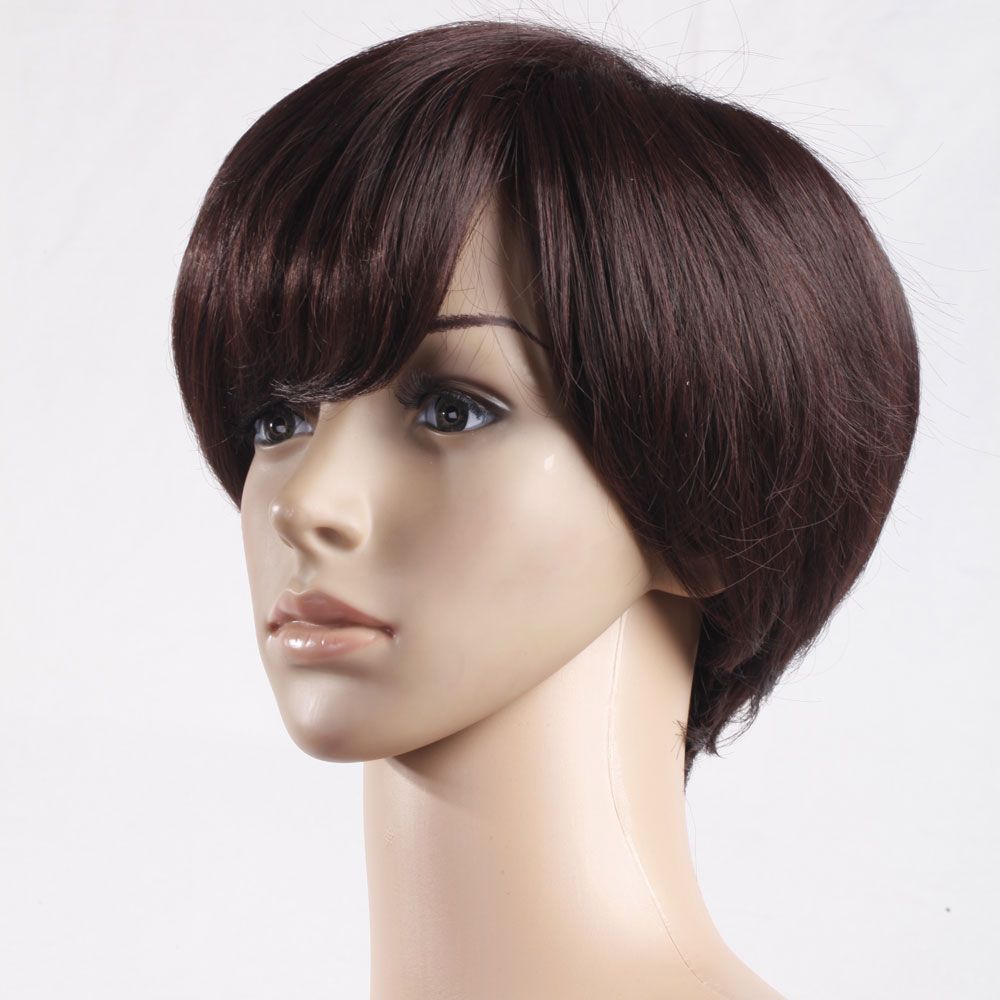 New Short Brown Curly Side Bang Hair Wig 11 8 inch Fashion Womens 